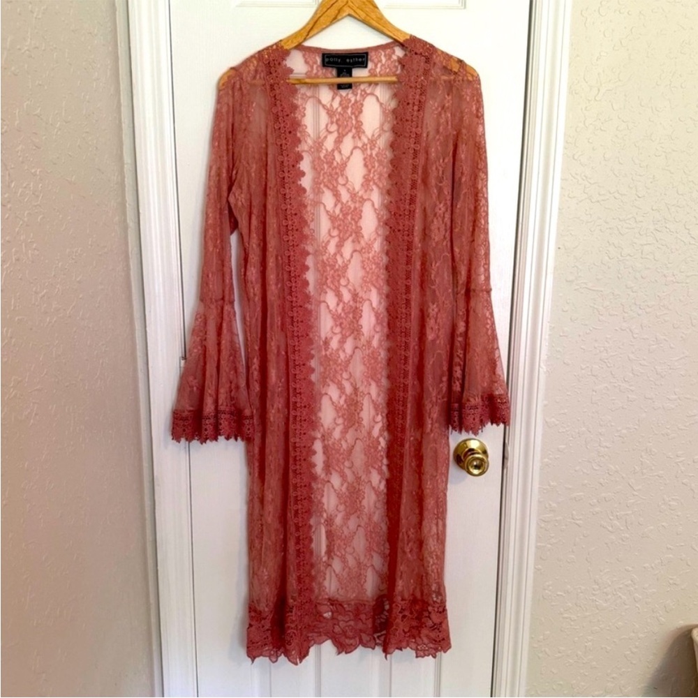 Polly & Esther Rose Lace Sheer Cardigan Kimono
